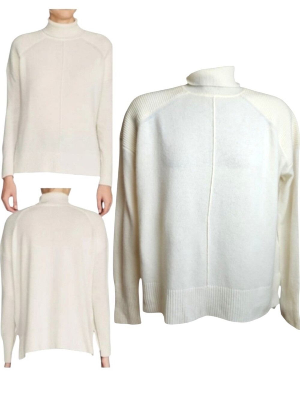 Maje Womens Moby Cashmere Turtleneck Sweater Off White Cream Ribbed Knit Sz 2 M